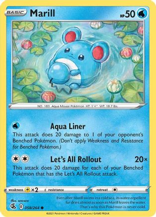 Marill 058/264  - Reverse Holofoil SWSH08 Fusion Strike - Common
