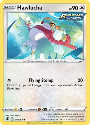 Hawlucha 216/264  - Reverse Holofoil SWSH08 Fusion Strike - Uncommon