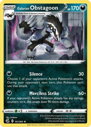 Galarian Obstagoon 161/264  - Reverse Holofoil SWSH08 Fusion Strike - Holo Rare