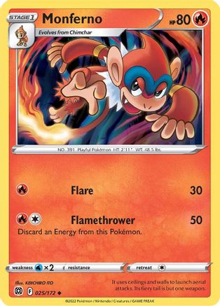 Monferno 025/172  - Reverse Holofoil SWSH09 Brilliant Stars - Uncommon