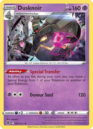 Dusknoir 062/172  - Reverse Holofoil SWSH09 Brilliant Stars - Holo Rare