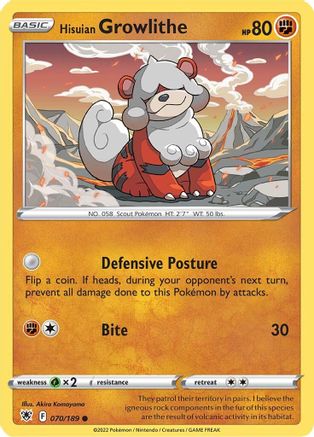 Hisuian Growlithe 070/189  SWSH10 Astral Radiance - Common