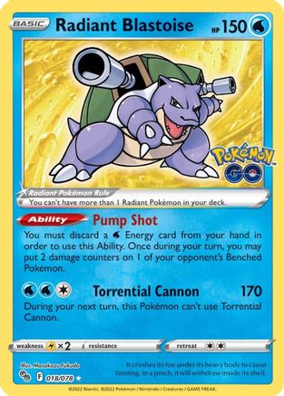 Radiant Blastoise 018/078  - Holofoil Pokemon GO - Radiant Rare