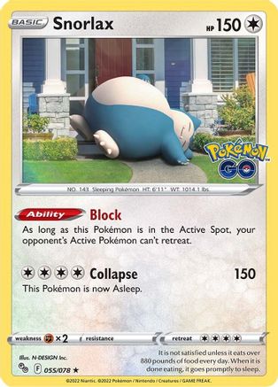 Snorlax 055/078  - Reverse Holofoil Pokemon GO - Holo Rare