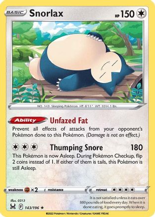 Snorlax 143/196  - Holofoil SWSH11 Lost Origin - Holo Rare