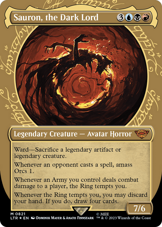Sauron, the Dark Lord (Showcase) (Surge Foil) (LTR-821) - The Lord of the Rings: Tales of Middle-earth: (Showcase) (Borderless) Foil
