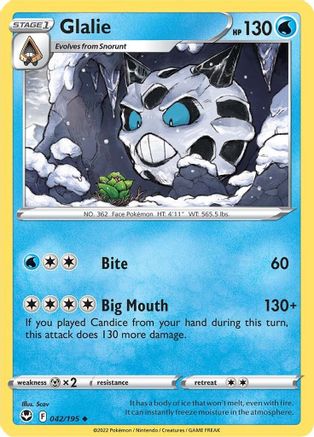 Glalie 042/195  - Reverse Holofoil SWSH12 Silver Tempest - Uncommon