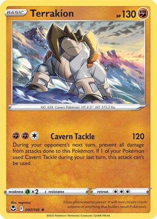 Terrakion 097/195  - Reverse Holofoil SWSH12 Silver Tempest - Holo Rare
