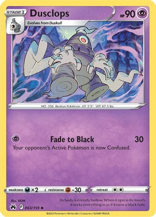 Dusclops 063/159  - Reverse Holofoil Crown Zenith - Uncommon
