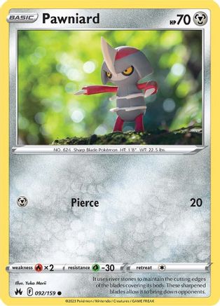 Pawniard (92) 092/159  - Reverse Holofoil Crown Zenith - Common