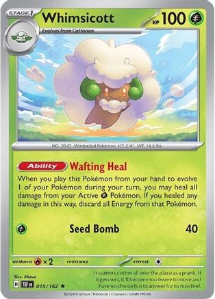 Whimsicott 015/162  - Reverse Holofoil SV05 Temporal Forces - Rare