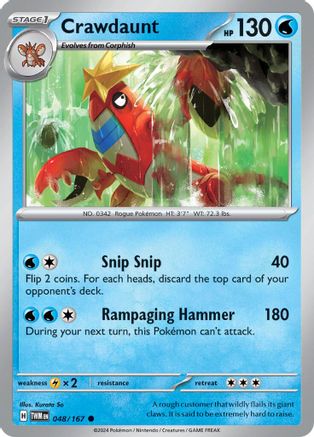 Crawdaunt 048/167  - Reverse Holofoil SV06 Twilight Masquerade - Common