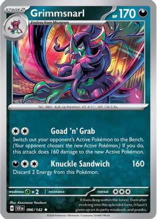 Grimmsnarl 096/142  - Reverse Holofoil SV07 Stellar Crown - Rare