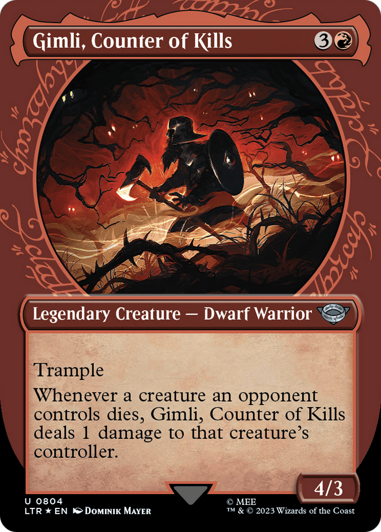 Gimli, Counter of Kills (Showcase) (Surge Foil) (LTR-804) - The Lord of the Rings: Tales of Middle-earth: (Showcase) (Borderless) Foil