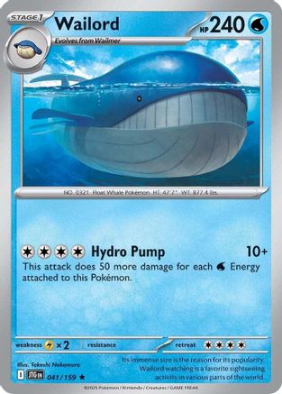 Wailord 041/159  - Reverse Holofoil SV09 Journey Together - Rare
