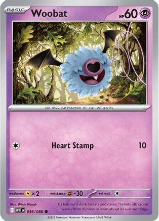 Woobat 036/086  - Reverse Holofoil SV White Flare - Common