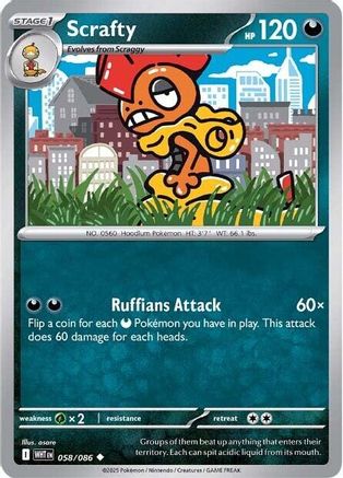 Scrafty 058/086  - Reverse Holofoil SV White Flare - Uncommon