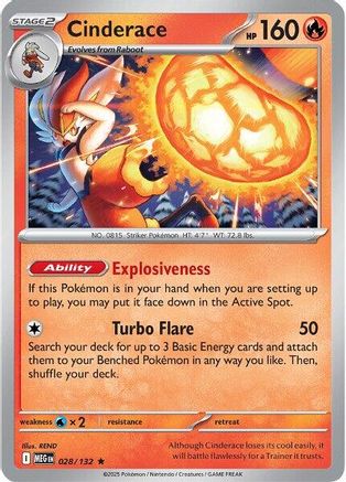 Cinderace 028/132  - Holofoil ME01 Mega Evolution - Rare