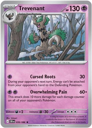Trevenant 039  - Reverse Holofoil ME04 Chaos Rising - Rare
