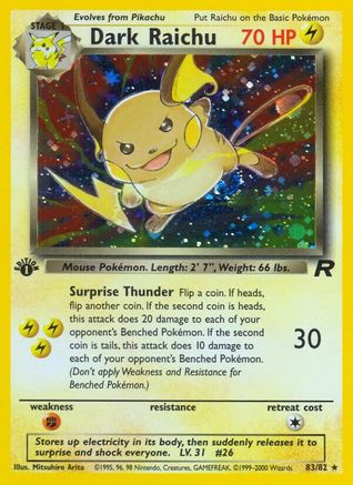 Dark Raichu 083/82  - 1st Edition Holofoil Team Rocket - Secret Rare
