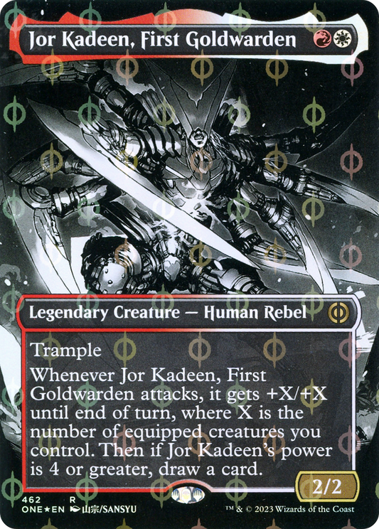 Jor Kadeen, First Goldwarden (Borderless) (Step-and-Compleat Foil) (ONE-462) - Phyrexia: All Will Be One: (Showcase) Foil
