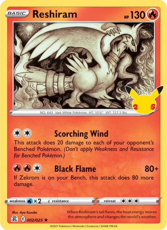 Reshiram 2/25  - Holofoil Celebrations - Rare