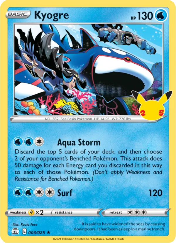 Kyogre 3/25  - Holofoil Celebrations - Rare
