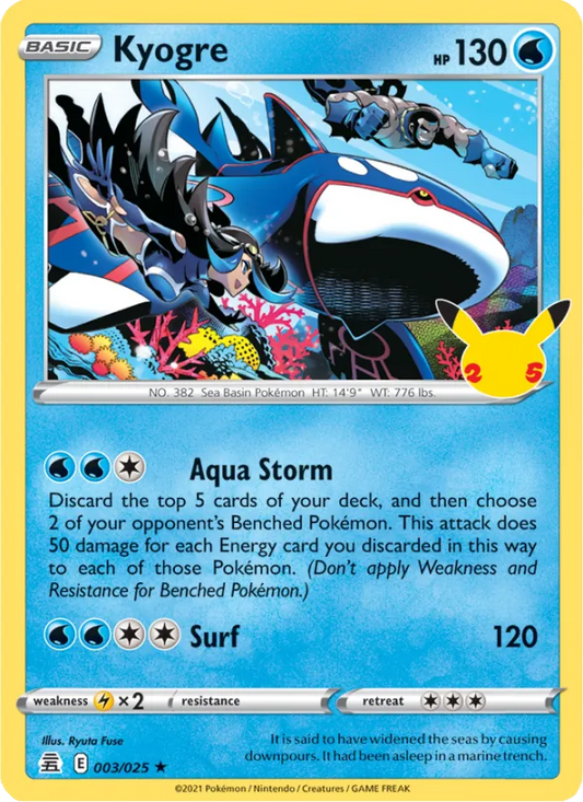 Kyogre 3/25  - Holofoil Celebrations - Rare