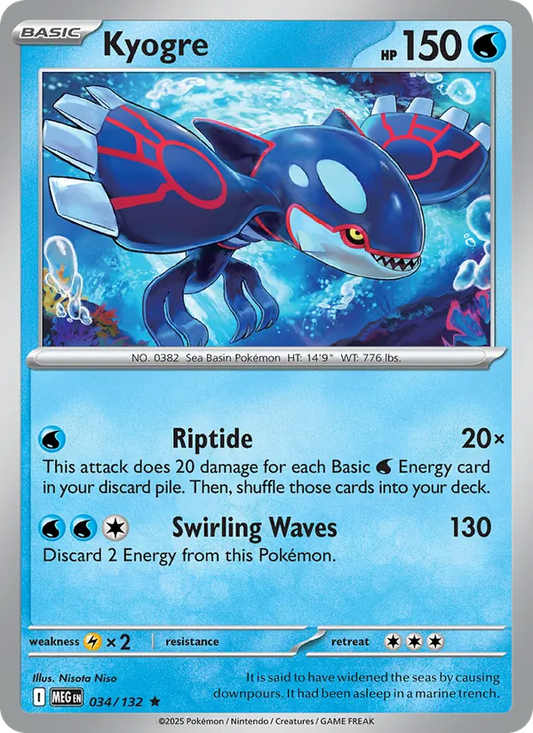 Kyogre 034/132  - Holofoil ME01 Mega Evolution - Rare