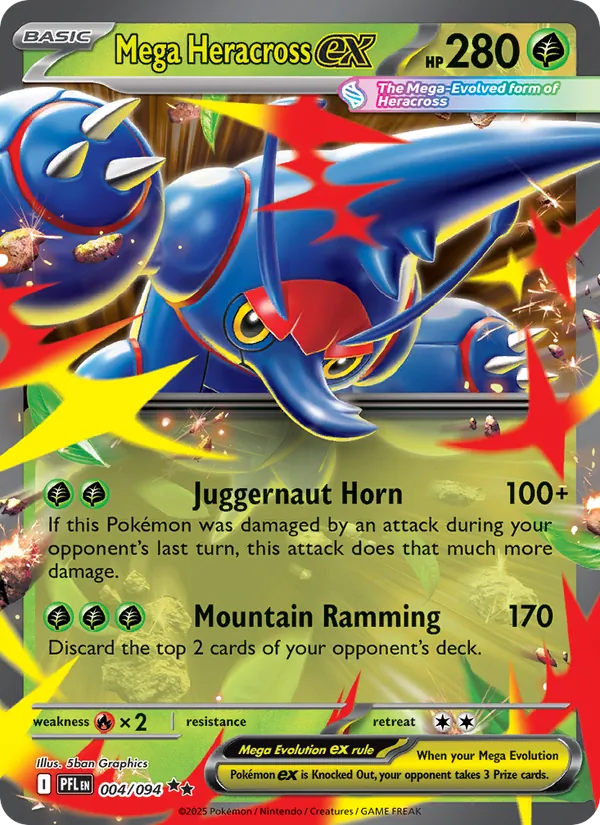 Mega Heracross ex 004/094  - Holofoil ME02 Phantasmal Flames - Double Rare