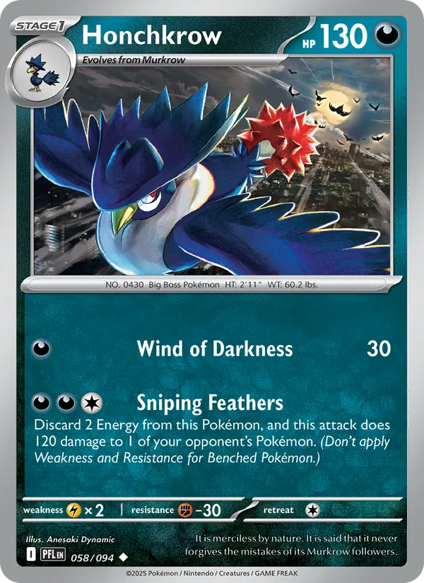 Honchkrow 058/094  - Reverse Holofoil ME02 Phantasmal Flames - Uncommon