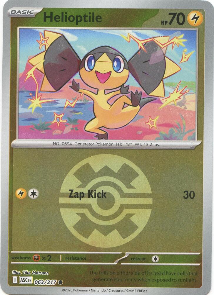 Helioptile (Quick Ball) 063/217  - Reverse Holofoil ME Ascended Heroes - Common