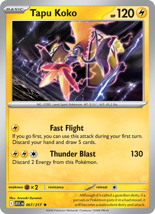 Tapu Koko 067/217  - Holofoil ME Ascended Heroes - Rare