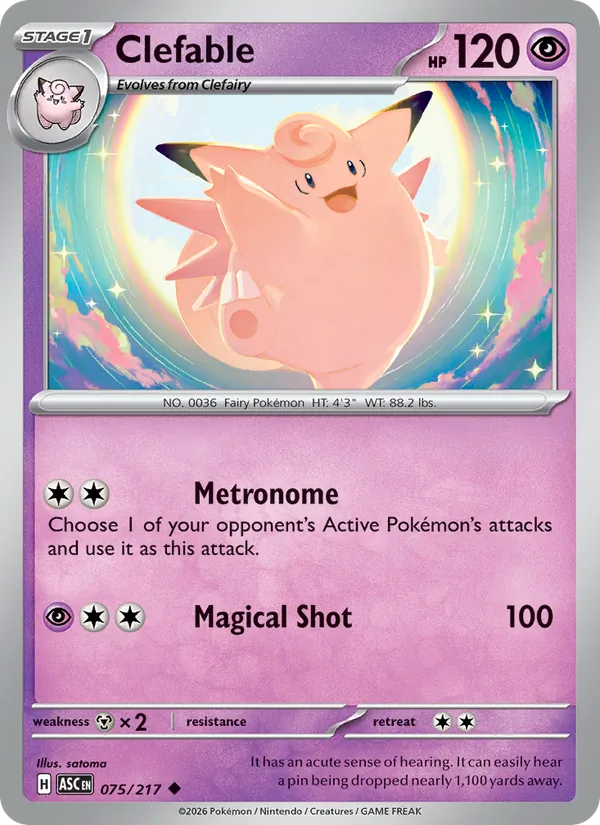 Clefable 075/217  - Reverse Holofoil ME Ascended Heroes - Uncommon