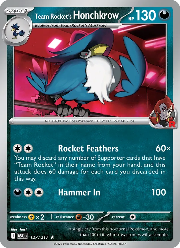Team Rocket's Honchkrow 127/217  - Holofoil ME Ascended Heroes - Rare