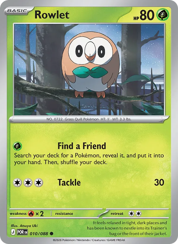 Rowlet 010/088  - Reverse Holofoil ME03 Perfect Order - Common