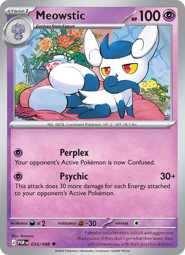 Meowstic 034/088  - Reverse Holofoil ME03 Perfect Order - Uncommon