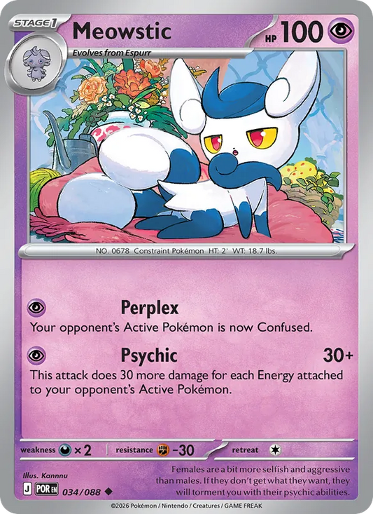 Meowstic 034/088  - Reverse Holofoil ME03 Perfect Order - Uncommon