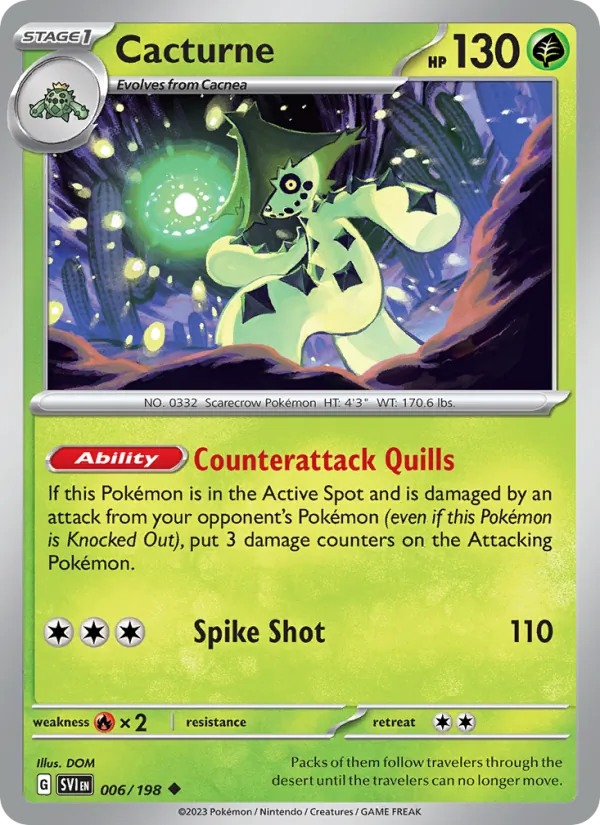 Cacturne 006/198  - Reverse Holofoil SV01 Scarlet & Violet Base Set - Uncommon