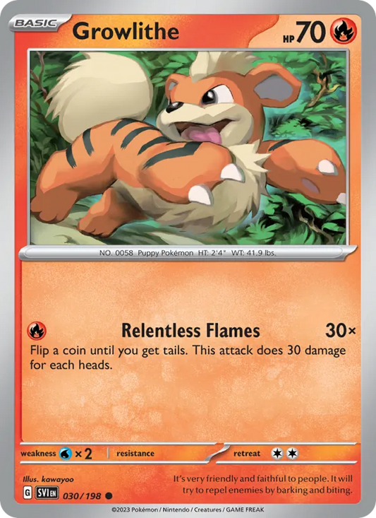 Growlithe 030/198  - Reverse Holofoil SV01 Scarlet & Violet Base Set - Common