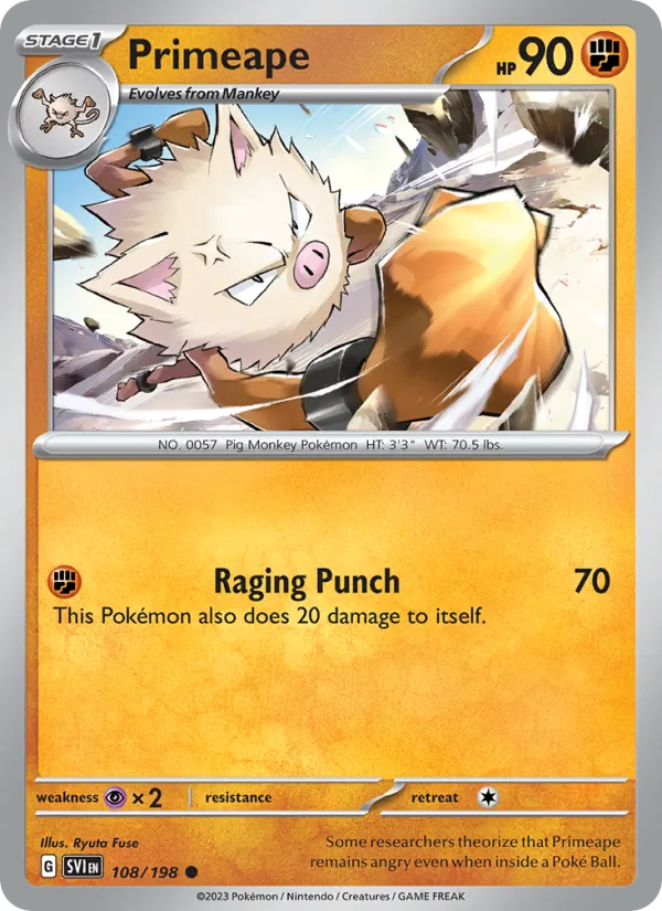 Primeape 108/198  - Reverse Holofoil SV01 Scarlet & Violet Base Set - Common