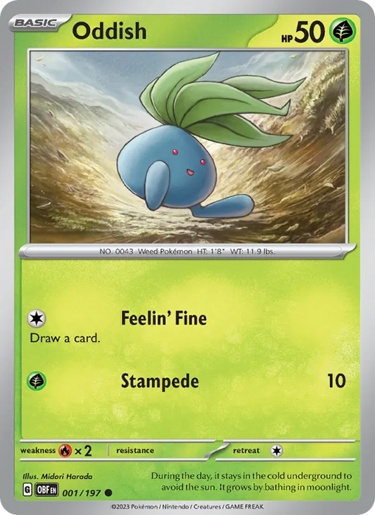 Oddish 001/197  - Reverse Holofoil SV03 Obsidian Flames - Common