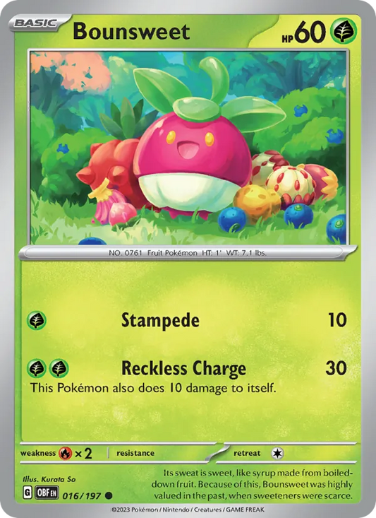 Bounsweet 016/197  - Reverse Holofoil SV03 Obsidian Flames - Common