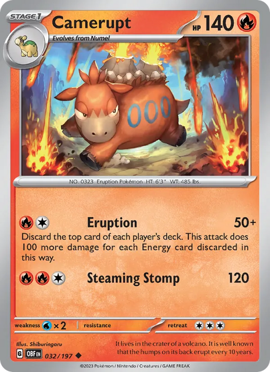 Camerupt 032/197  - Reverse Holofoil SV03 Obsidian Flames - Uncommon