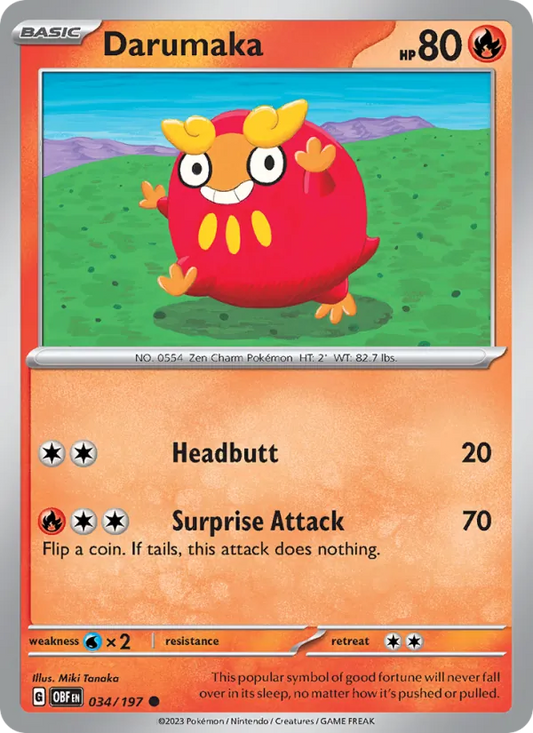 Darumaka 034/197  - Reverse Holofoil SV03 Obsidian Flames - Common