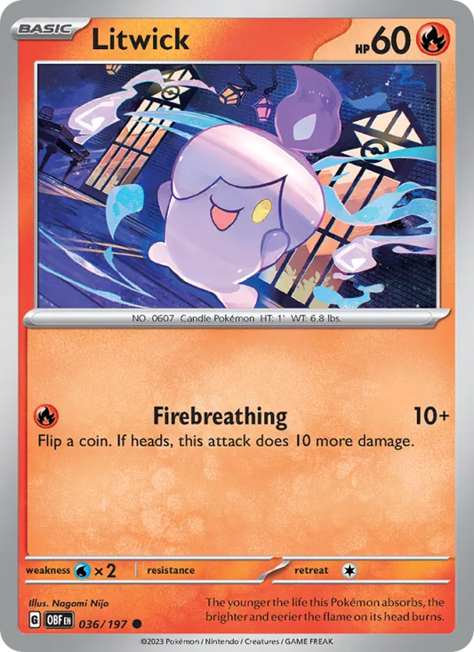 Litwick 036/197  - Reverse Holofoil SV03 Obsidian Flames - Common