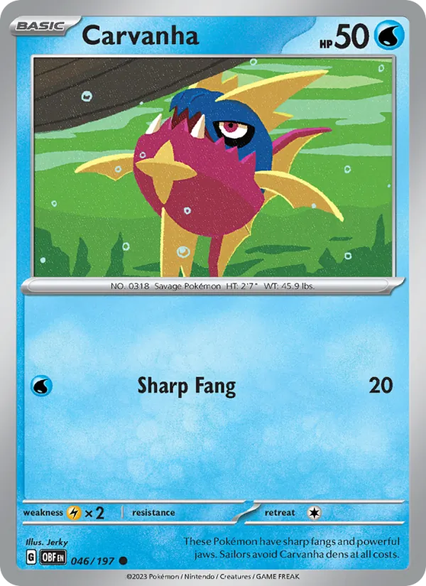 Carvanha 046/197  - Reverse Holofoil SV03 Obsidian Flames - Common