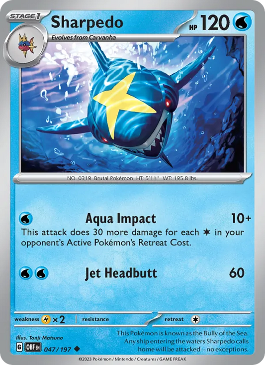 Sharpedo 047/197  - Reverse Holofoil SV03 Obsidian Flames - Uncommon