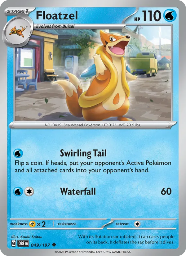Floatzel 049/197  - Reverse Holofoil SV03 Obsidian Flames - Uncommon