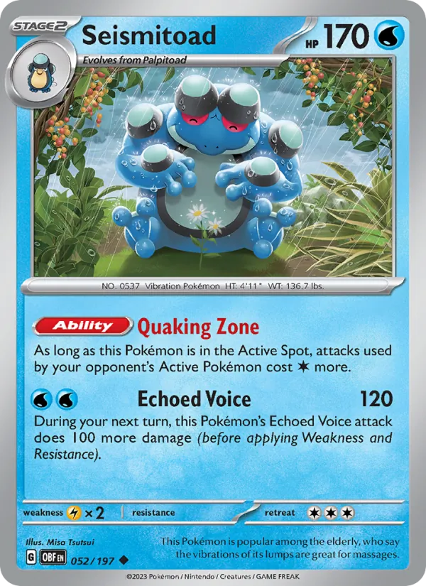 Seismitoad 052/197  - Reverse Holofoil SV03 Obsidian Flames - Uncommon